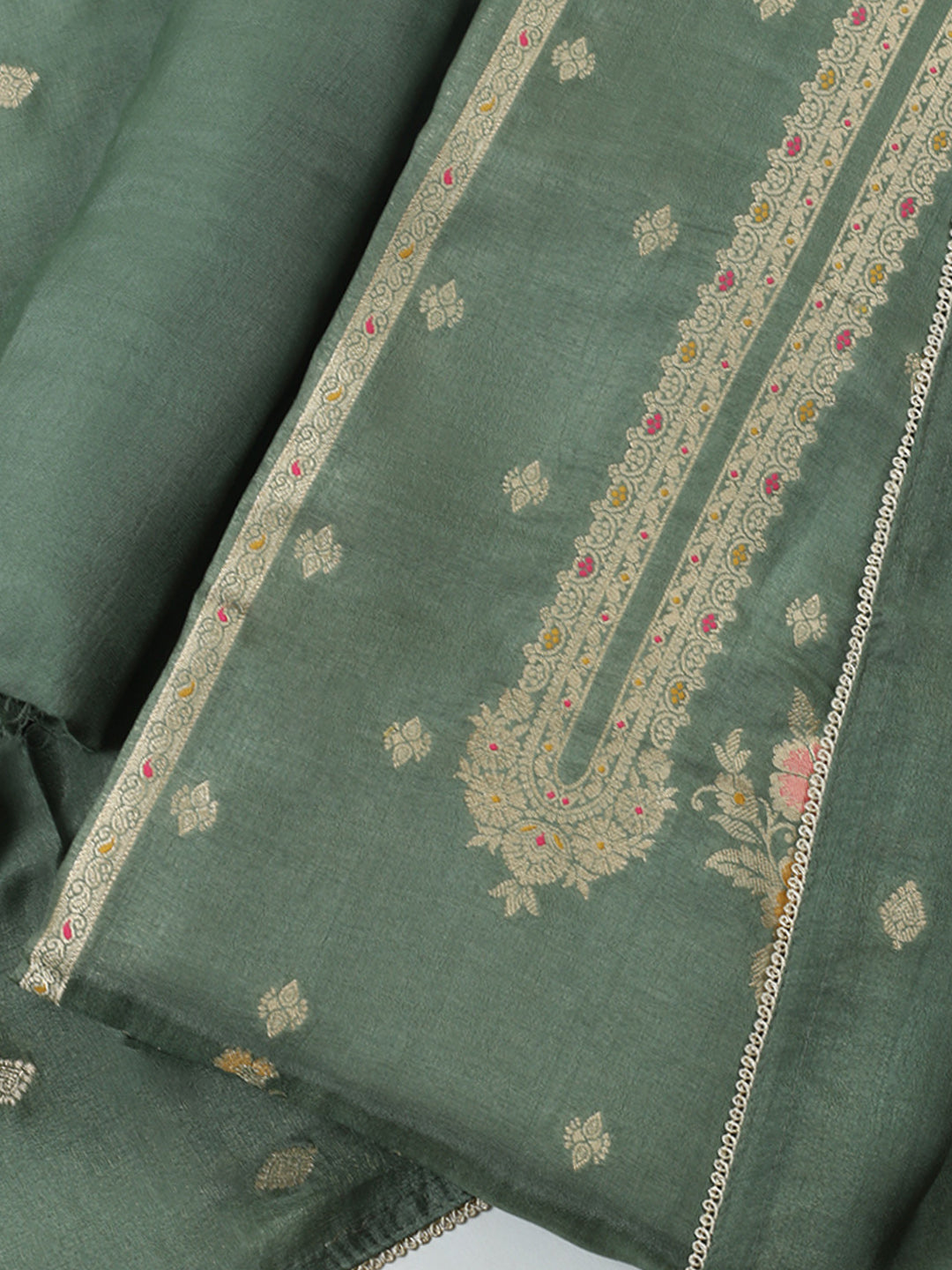 Woven Design Chanderi Unstitched Suit With Pant &amp; Dupatta