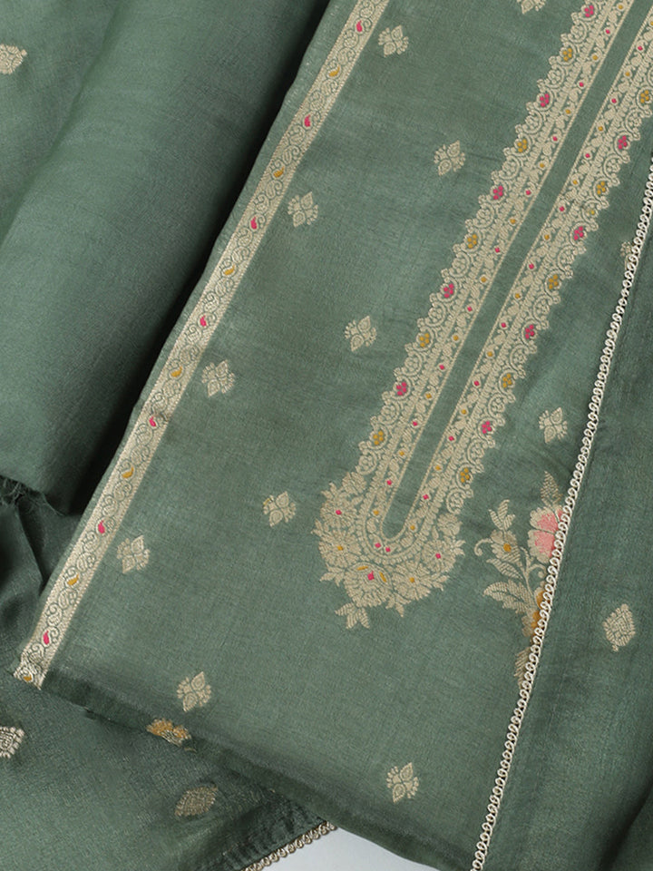 Woven Design Chanderi Unstitched Suit With Pant &amp; Dupatta