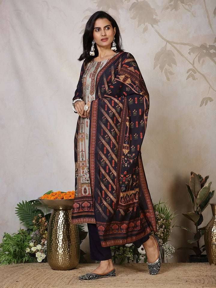 Printed Cotton Blend Kurta With Pants &amp; Dupatta