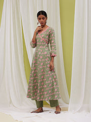 Floral Printed Cotton Anarkali Kurta With Pants