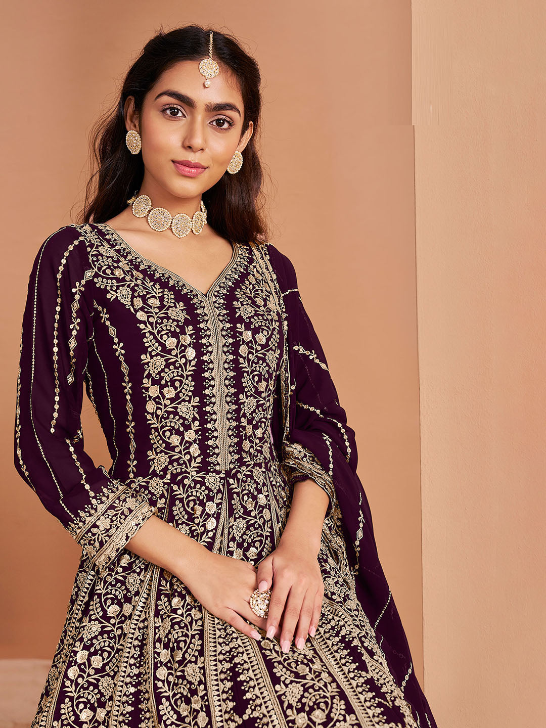 Embroidered Georgette Semi Stitched Suit With Pant &amp; Dupatta