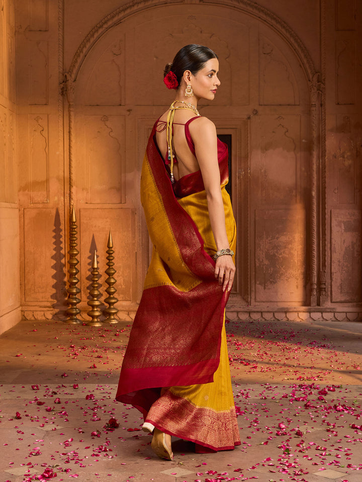 Mustard Banarasi Woven Saree