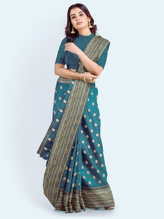 Zari Border Booti Art Silk Woven Saree