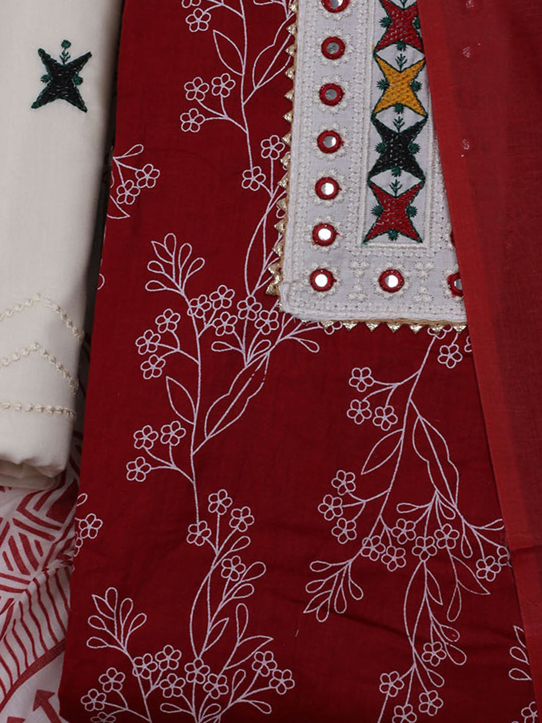 Printed Cotton Blend Unstitched Suit With Dupatta