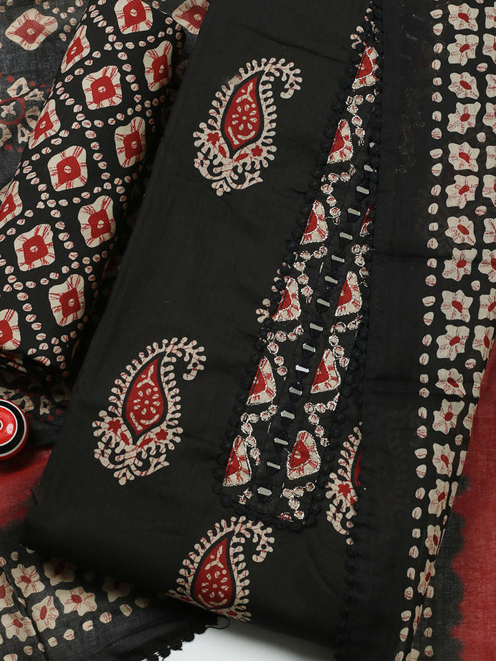 Embroidered Cotton Blend Unstitched Suit With Pant Dupatta