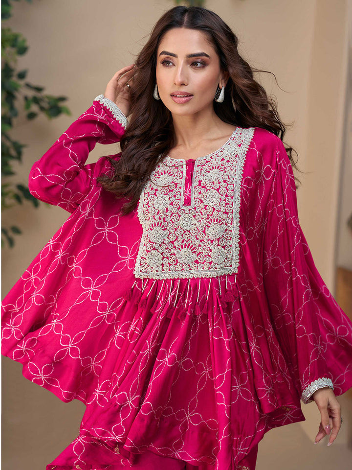 Embroidered Chinon Suit With Pant &amp; Dupatta