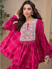 Embroidered Chinon Suit With Pant & Dupatta