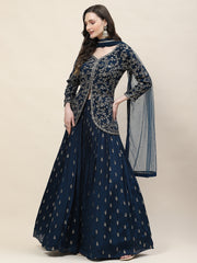 Sequin Zari Embroidered Georgette Choli With Lehenga & Dupatta
