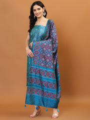 Patola Print Cotton Unstitched Suit Piece With Dupatta