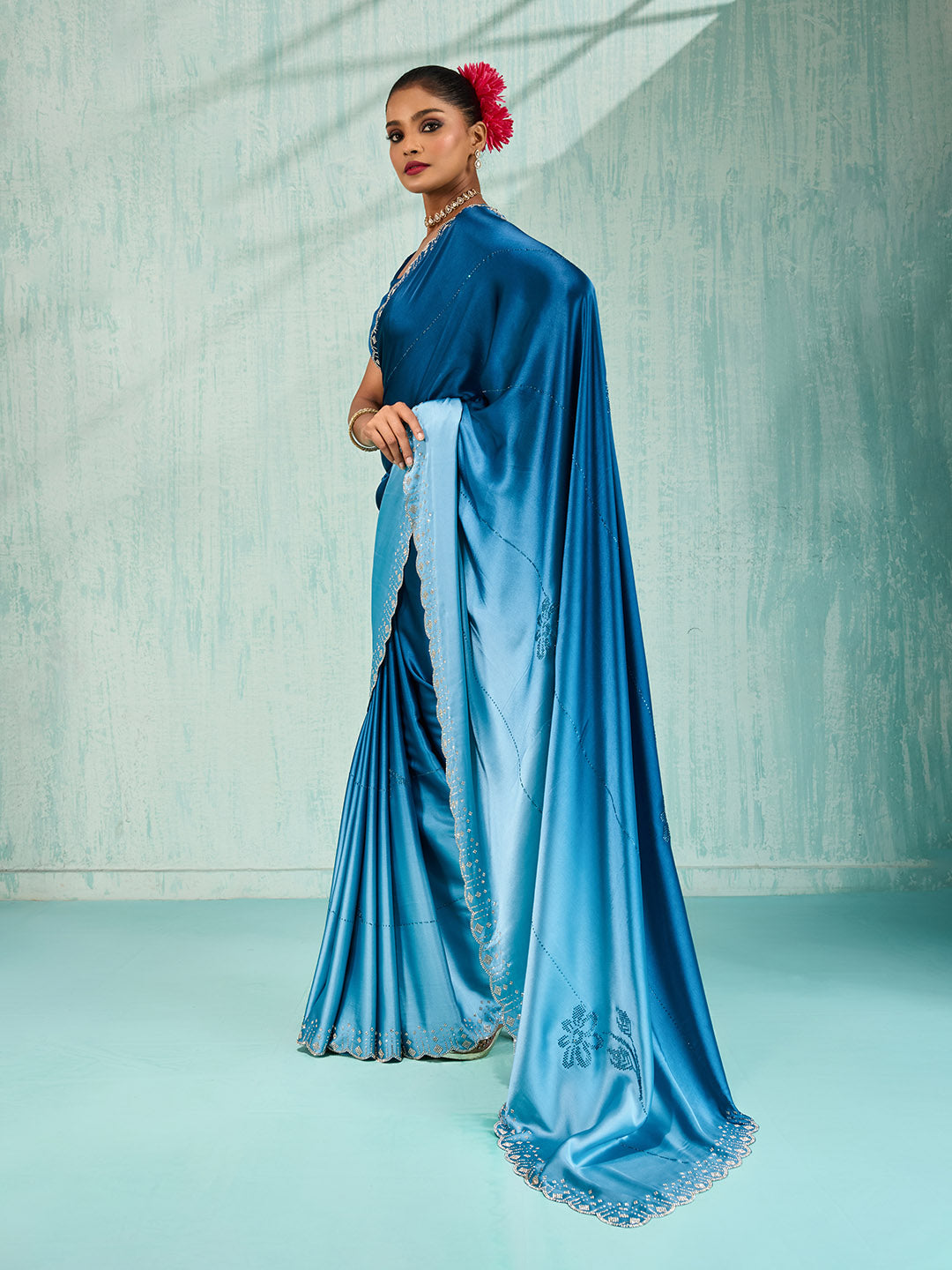 Embroidered Satin Saree