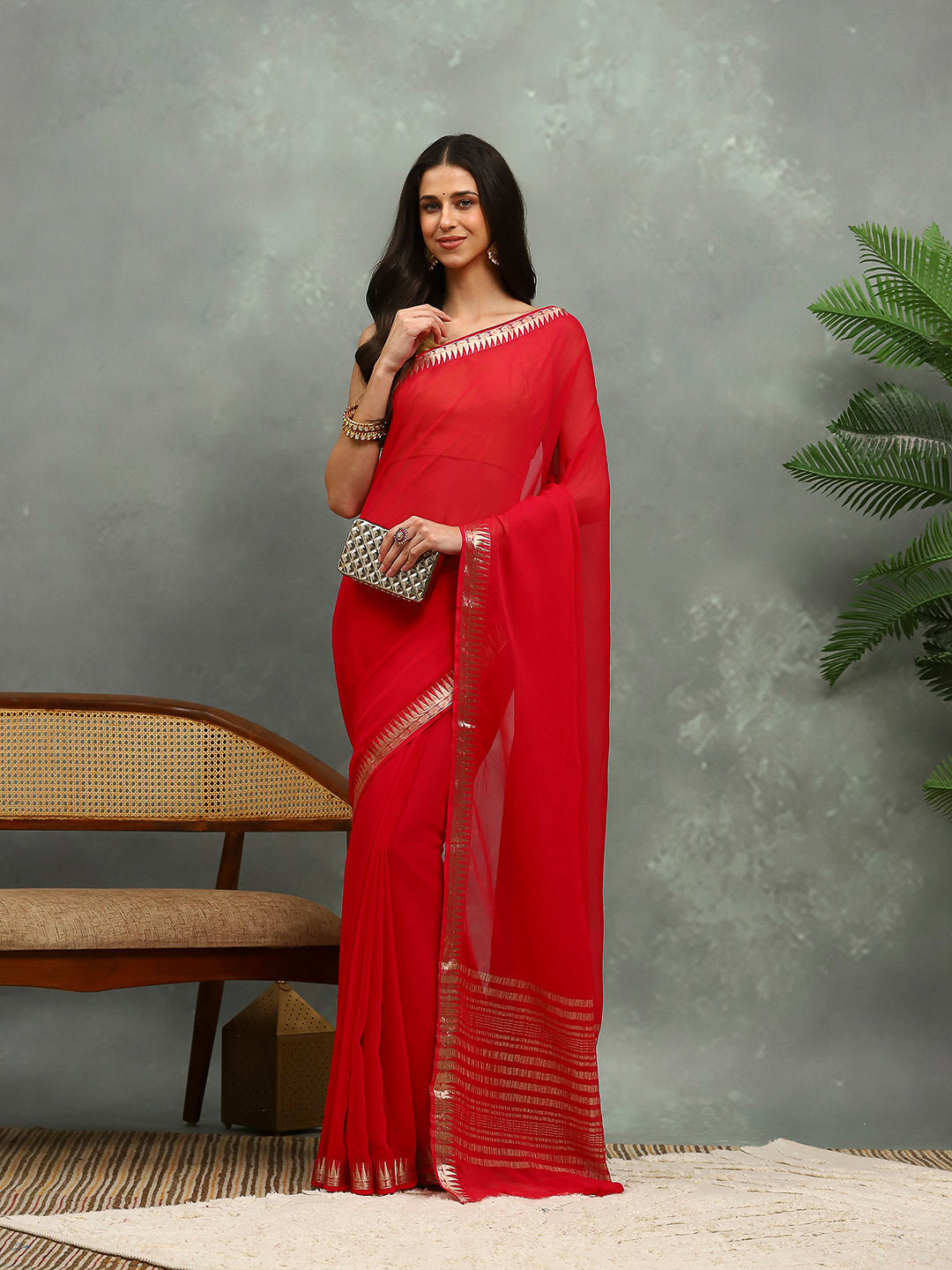 Zari Border Chiffon Woven Saree
