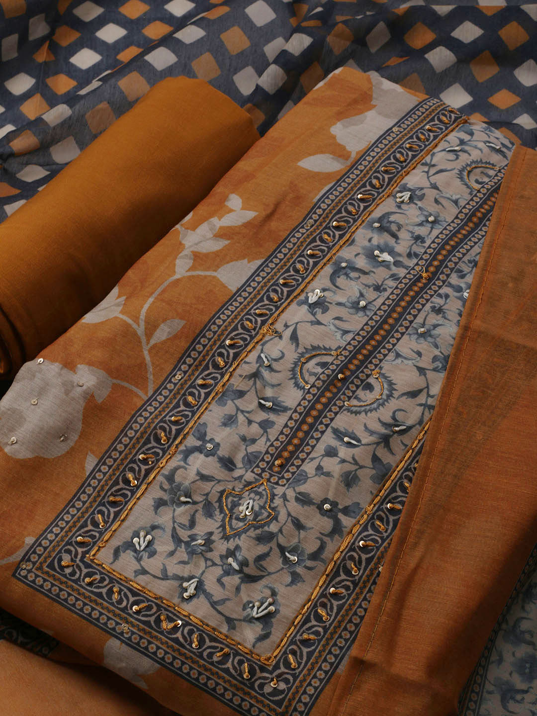 Printed Chanderi Unstitched Suit With Dupatta