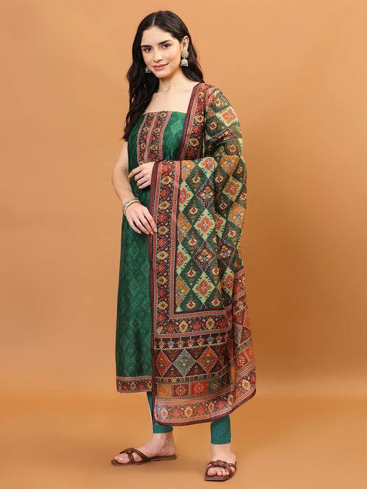 Printed Chanderi Unstitched Suit Piece With Dupatta