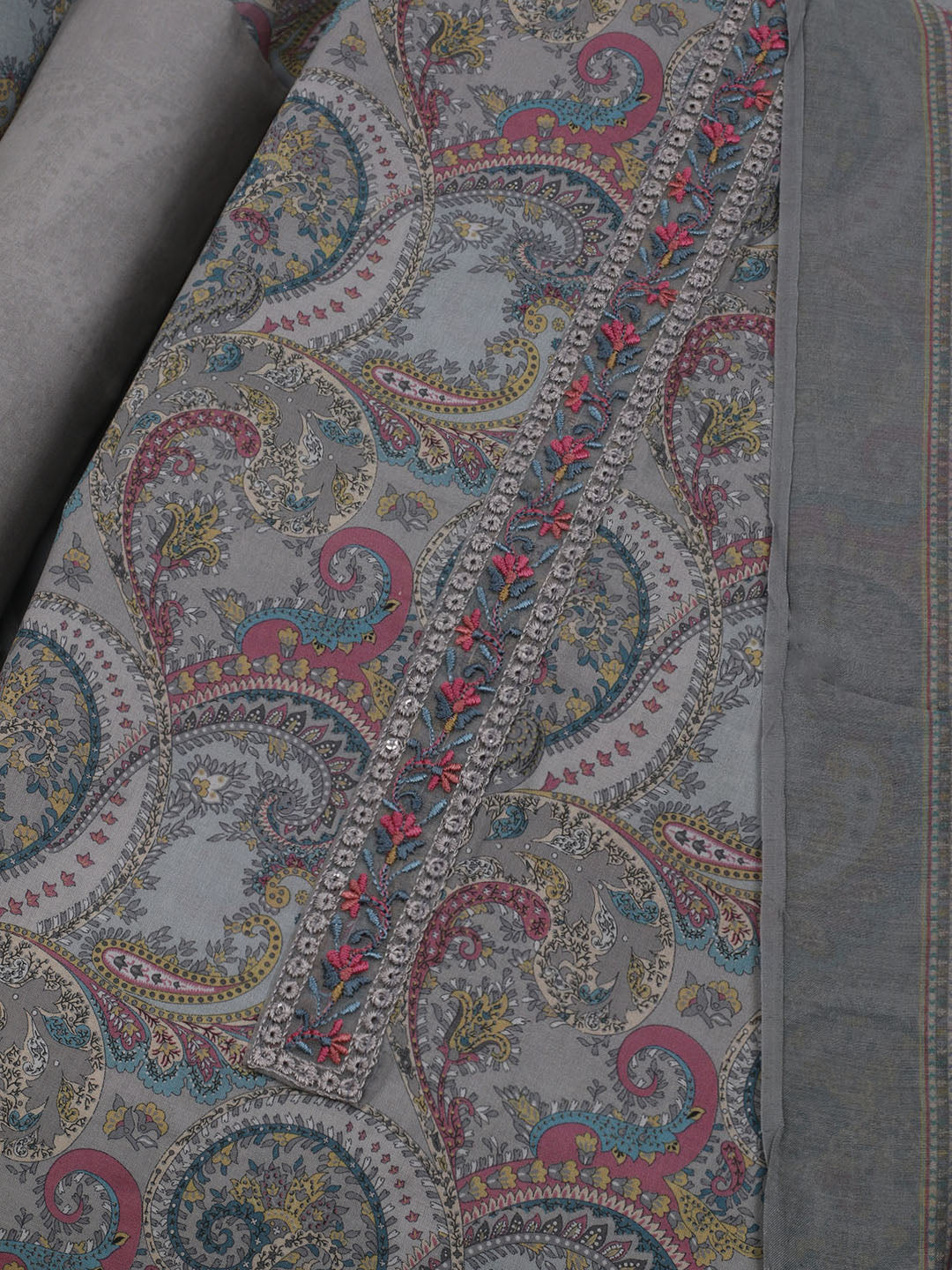 Printed Cotton Blend Unstitched Suit With Dupatta