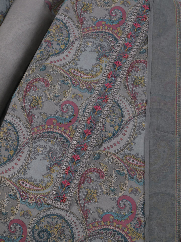 Printed Cotton Blend Unstitched Suit With Dupatta