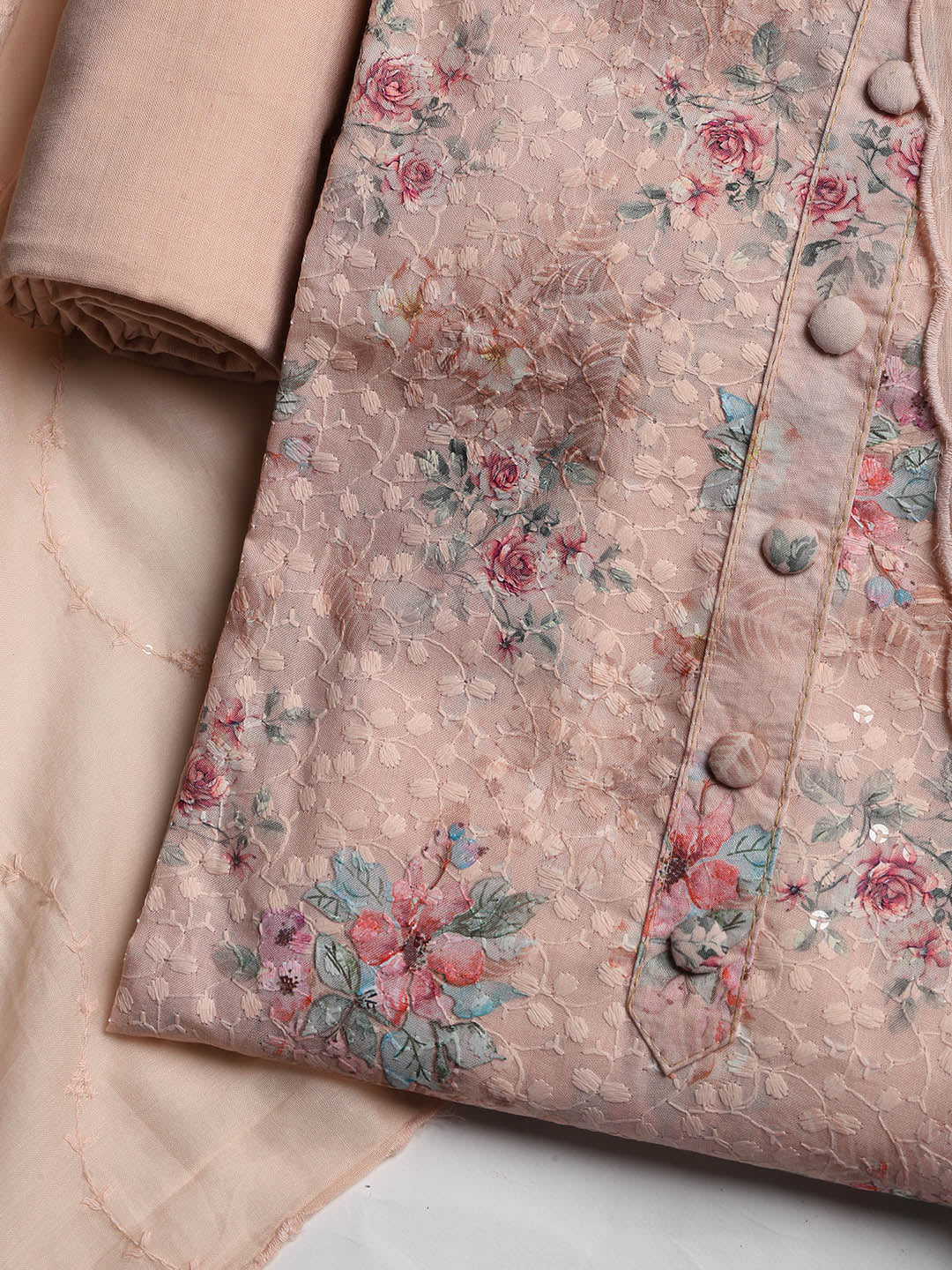 Embroidered Cotton Blend Unstitched Suit With Dupatta