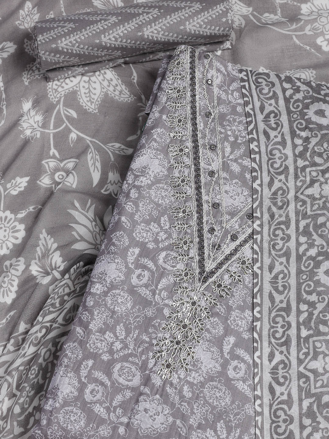 Printed Cotton Blend Unstitched Suit With Dupatta