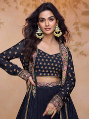 Embroidered Georgette Choli & Skirt With Jacket