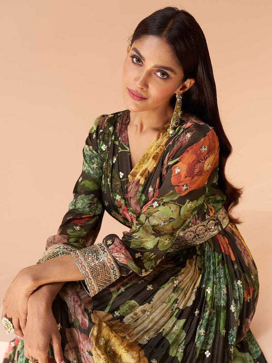 Digital Print & Sequin Embroidered Gown Dress With Dupatta