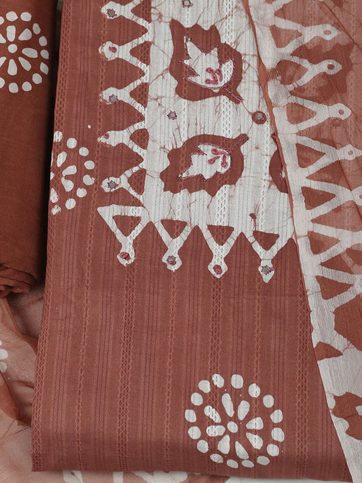 Printed Cotton Unstitched Suit With Pant &amp; Dupatta