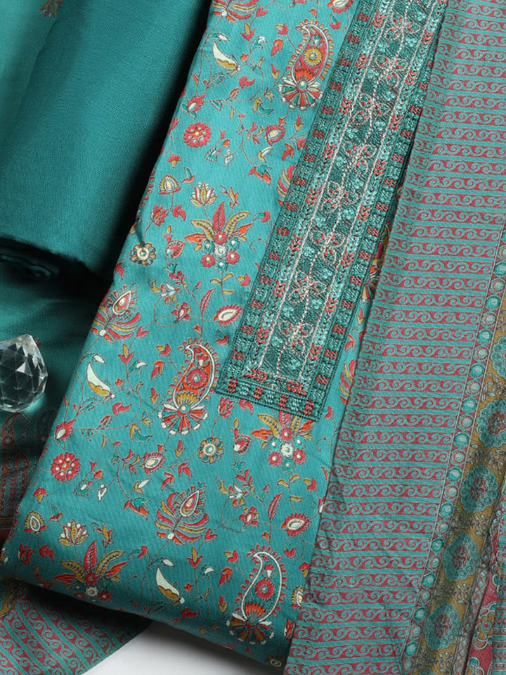 Printed Cotton Blend Unstitched Suit With Pant &amp; Dupatta