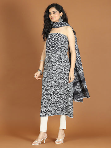 Printed Cotton Blend Unstitched Suit With Dupatta