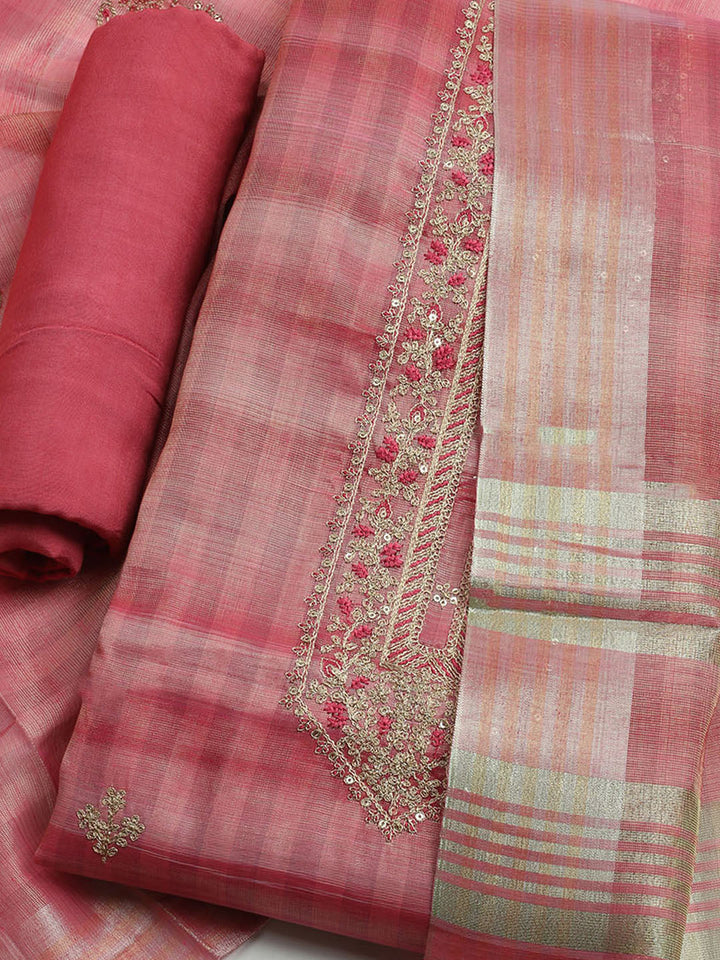 Embroidered Tissue Unstitched Kurta With Pant &amp; Dupatta