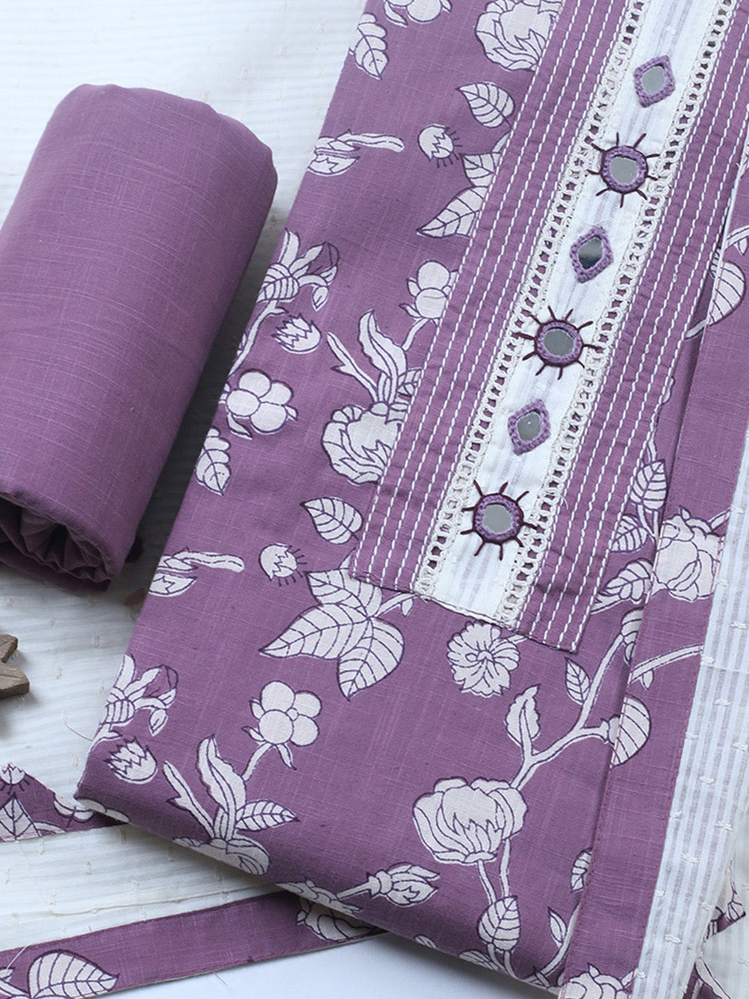 Embroidered Cotton Blend Unstitched Suit With Pant &amp; Dupatta