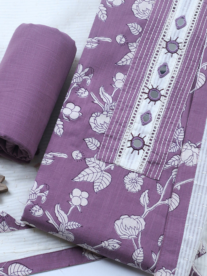 Embroidered Cotton Blend Unstitched Suit With Pant &amp; Dupatta