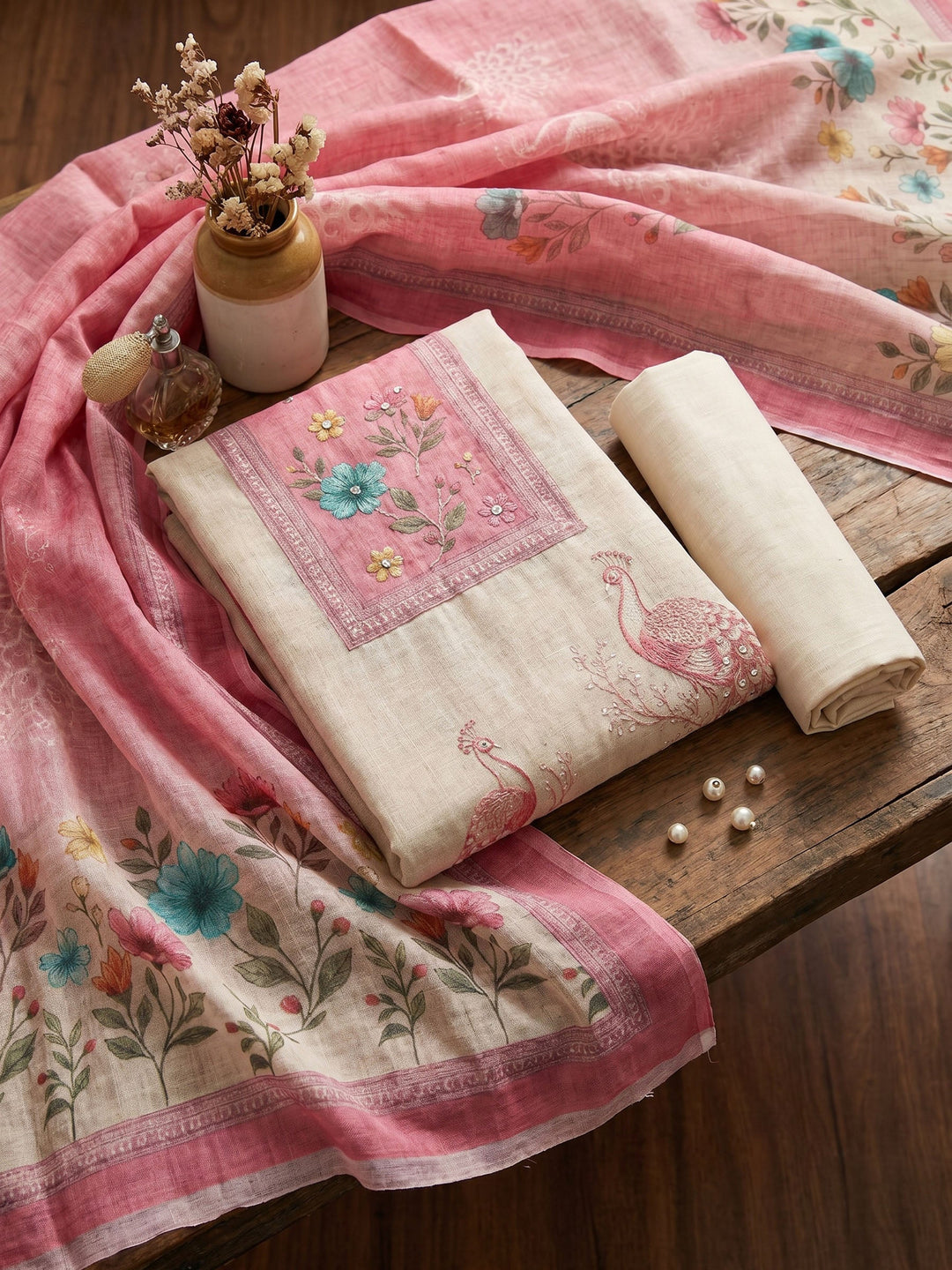 Printed Linen Unstitched Suit With Dupatta