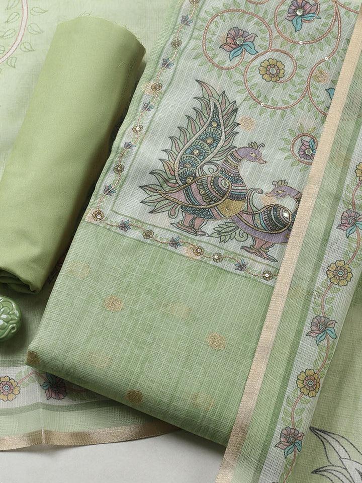 Embroidered Cotton Blend Unstitched Suit With Pant &amp; Dupatta