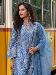 Embroidered Art Silk Kurta With Plazzo & Dupatta