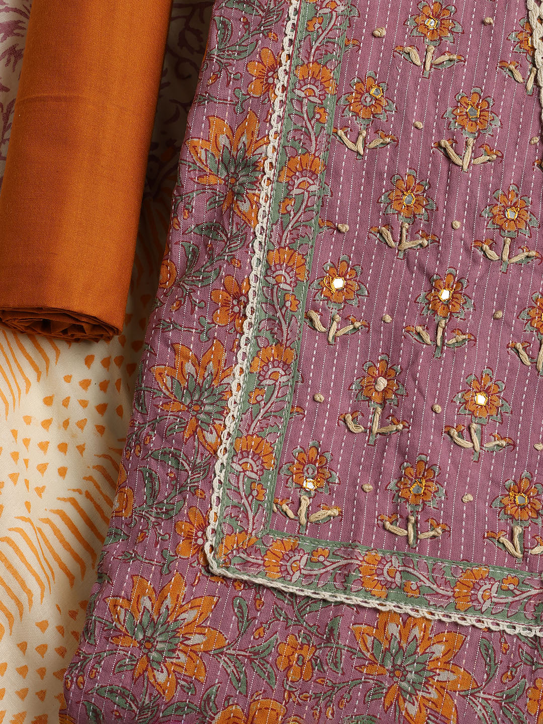 Printed Cotton Blend Unstitched Suit With Dupatta
