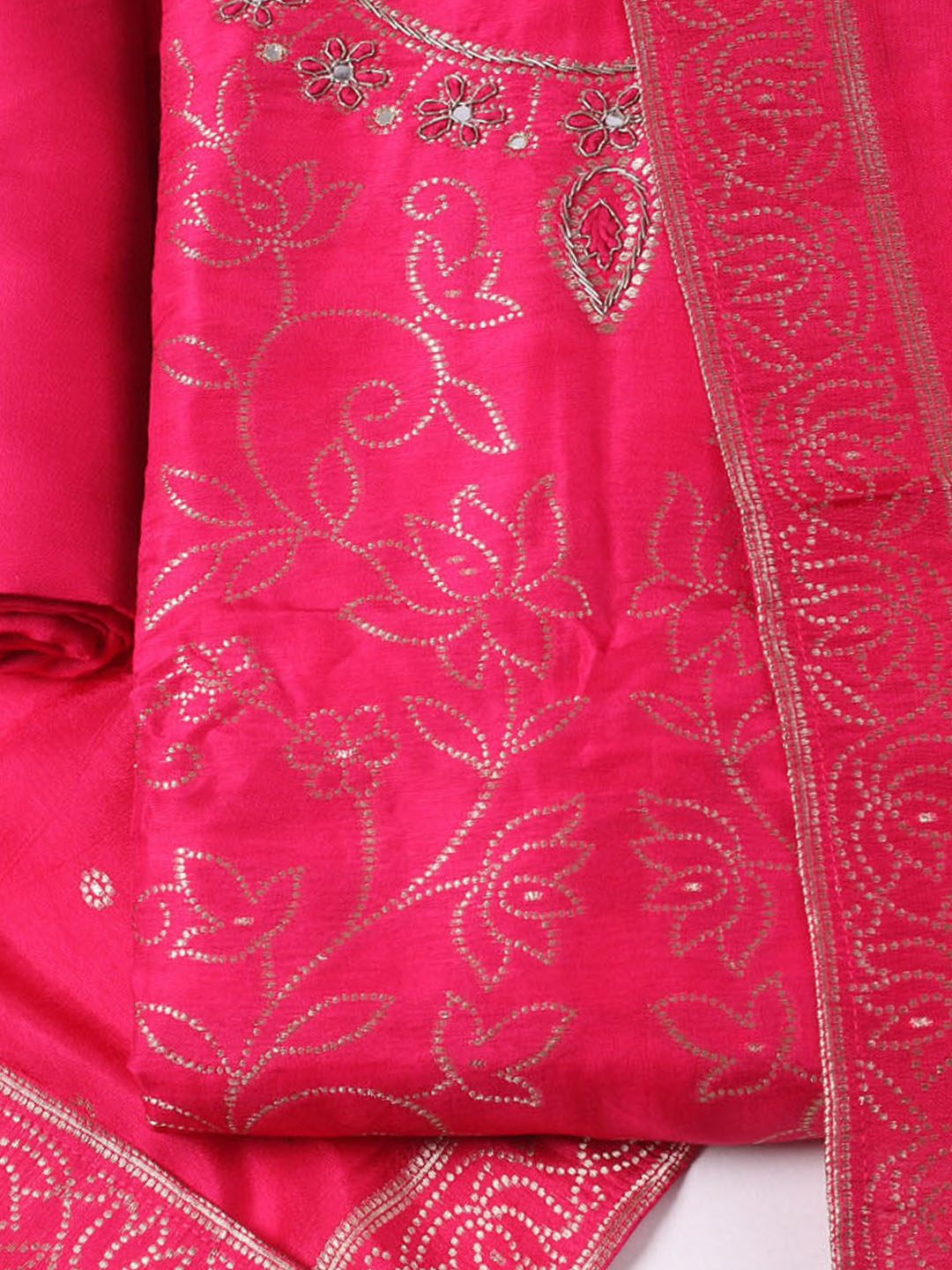 Woven Design Chanderi Unstitched Kurta With Pant &amp; Dupatta