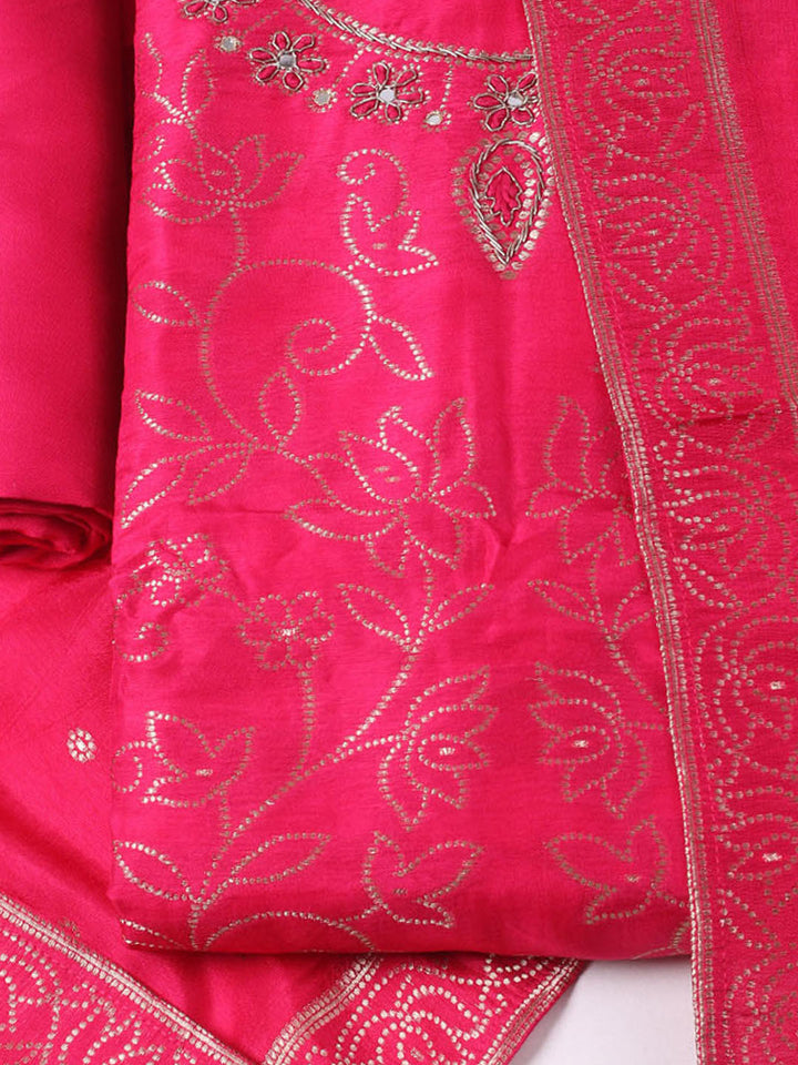 Woven Design Chanderi Unstitched Kurta With Pant &amp; Dupatta