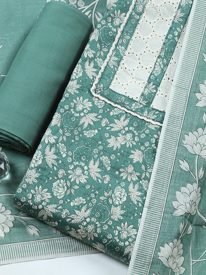 Printed Cotton Blend Unstitched Suit With Pant &amp; Dupatta