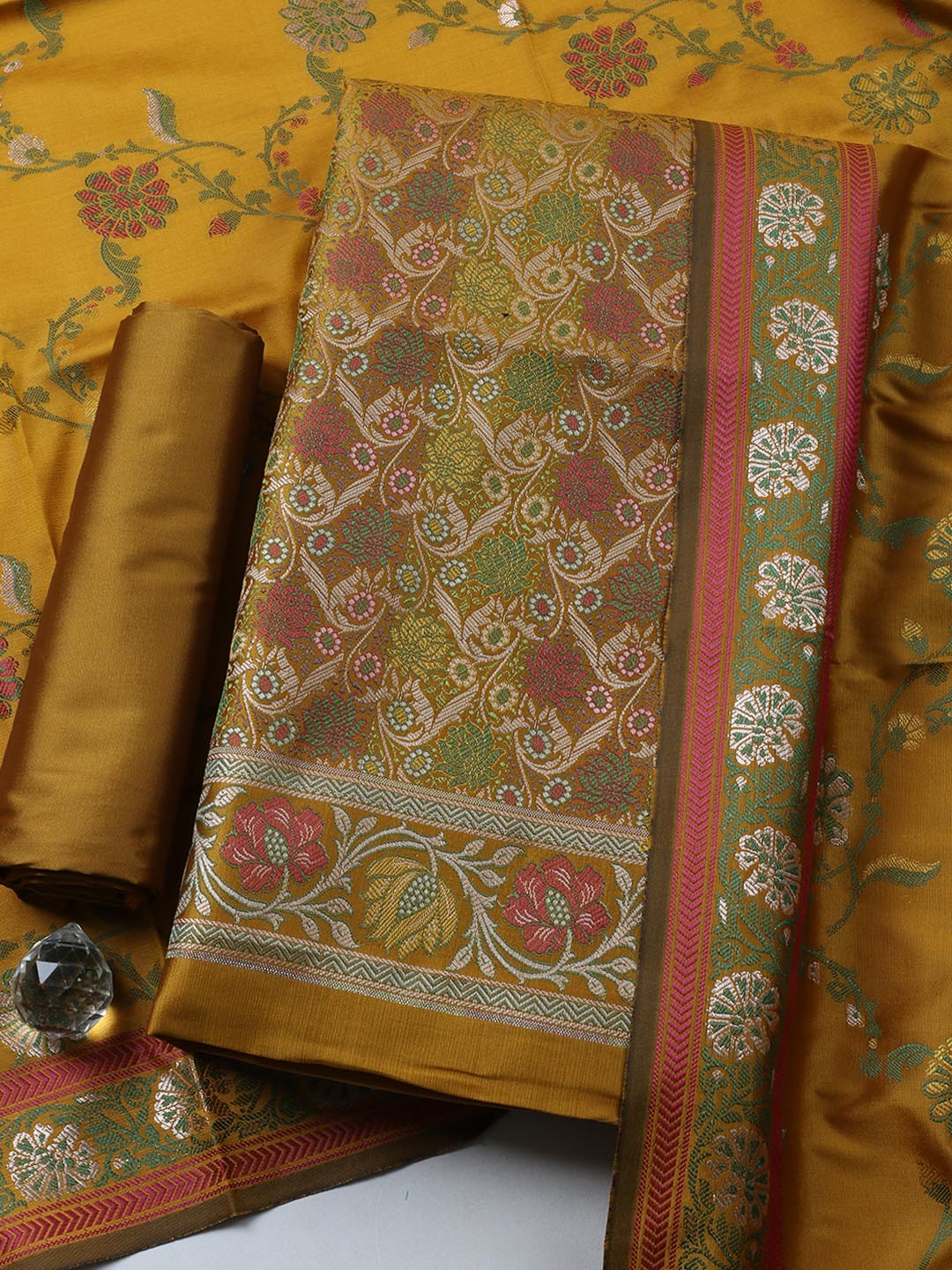 Woven Design Chanderi Unstitched Suit With Pant &amp; Dupatta