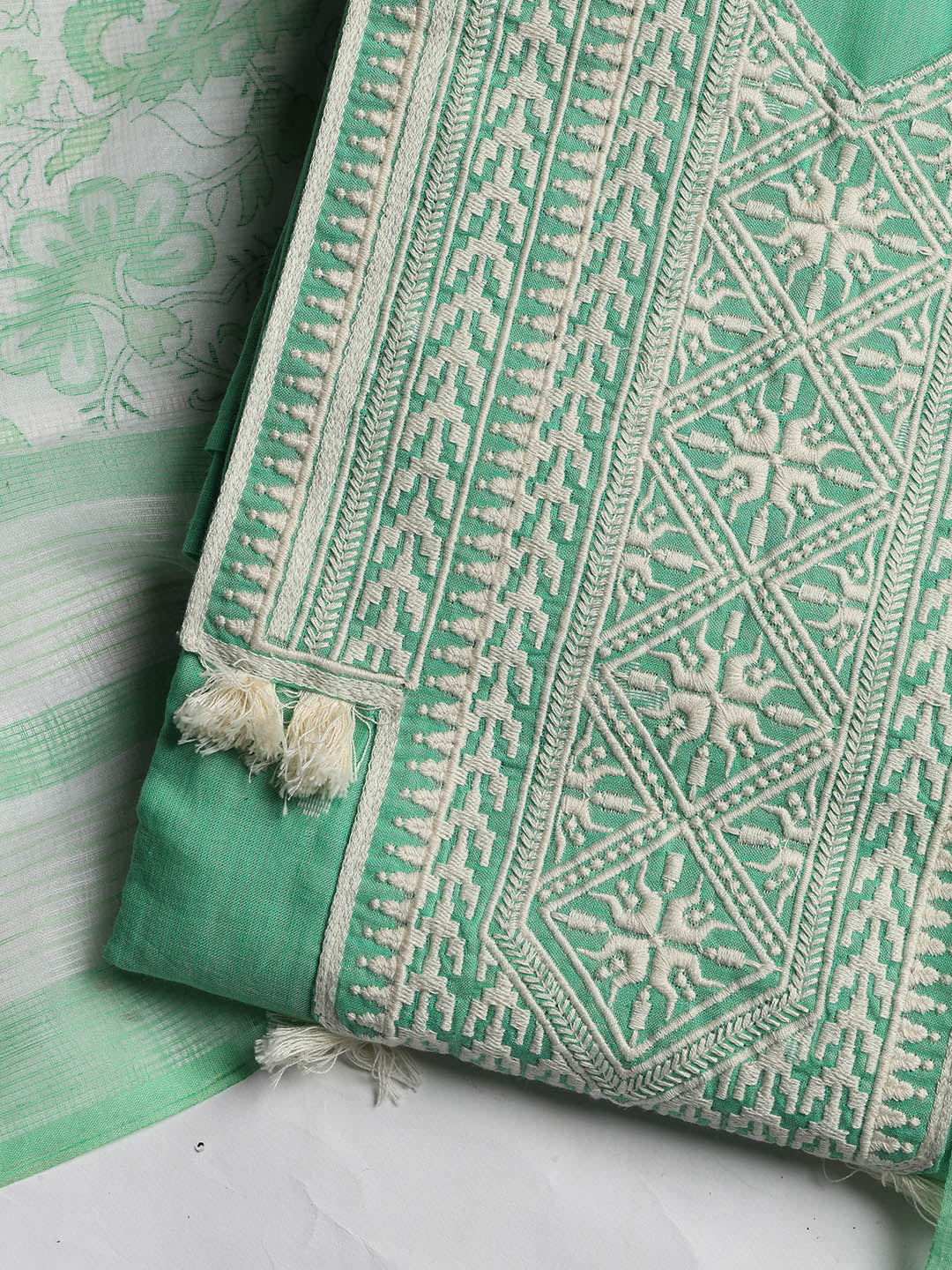 Neck Embroidered Cotton Blend Unstitched Suit With Dupatta