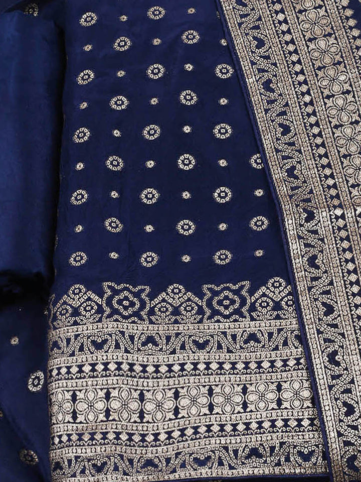 Embroidered Art Silk Unstitched Suit Piece With Dupatta