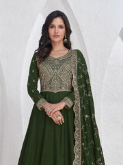Embroidered Silk A Line Gown With Dupatta