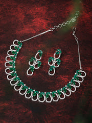 Silver AD Necklace Set With Earrings