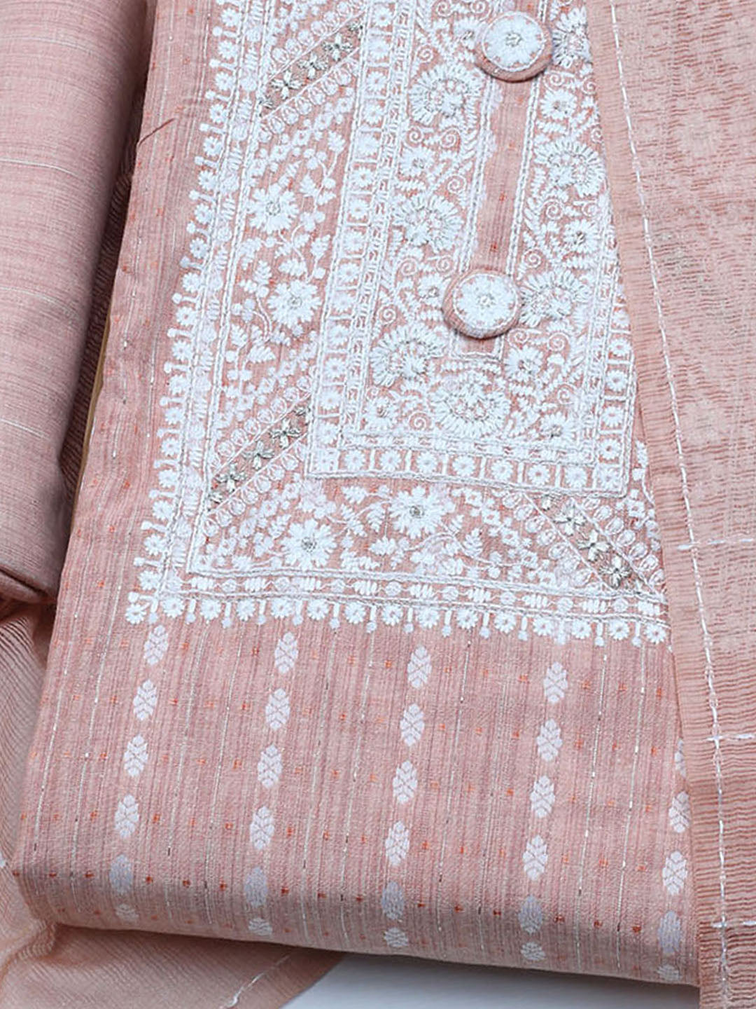 Neck Embroidered Cotton Blend Unstitched Suit With Dupatta