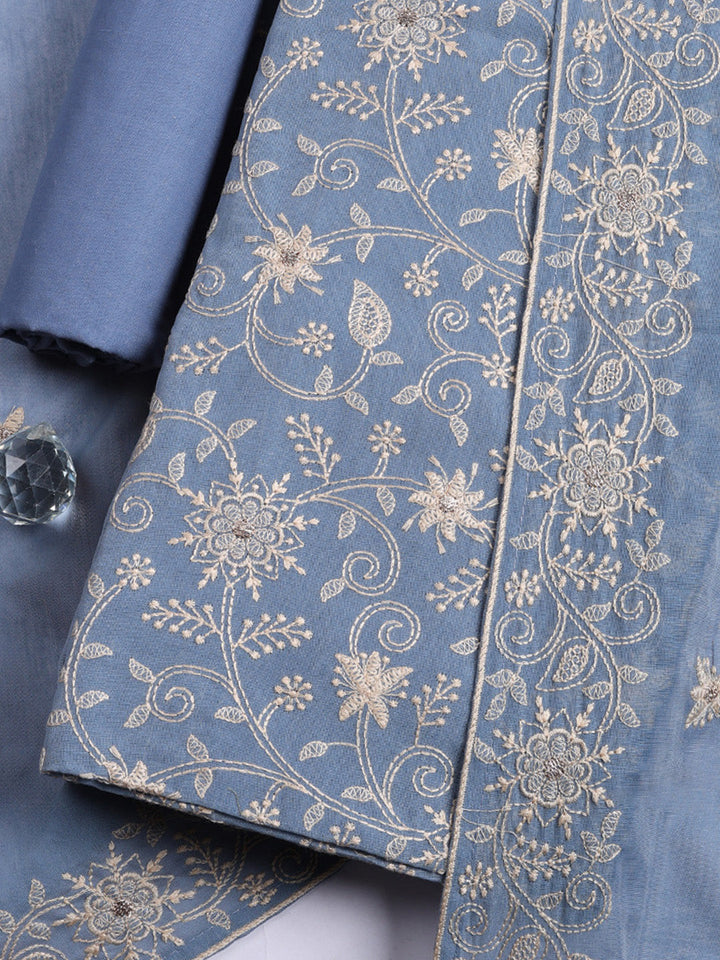 Embroidered Cotton Blend Unstitched Suit With Pant &amp; Dupatta