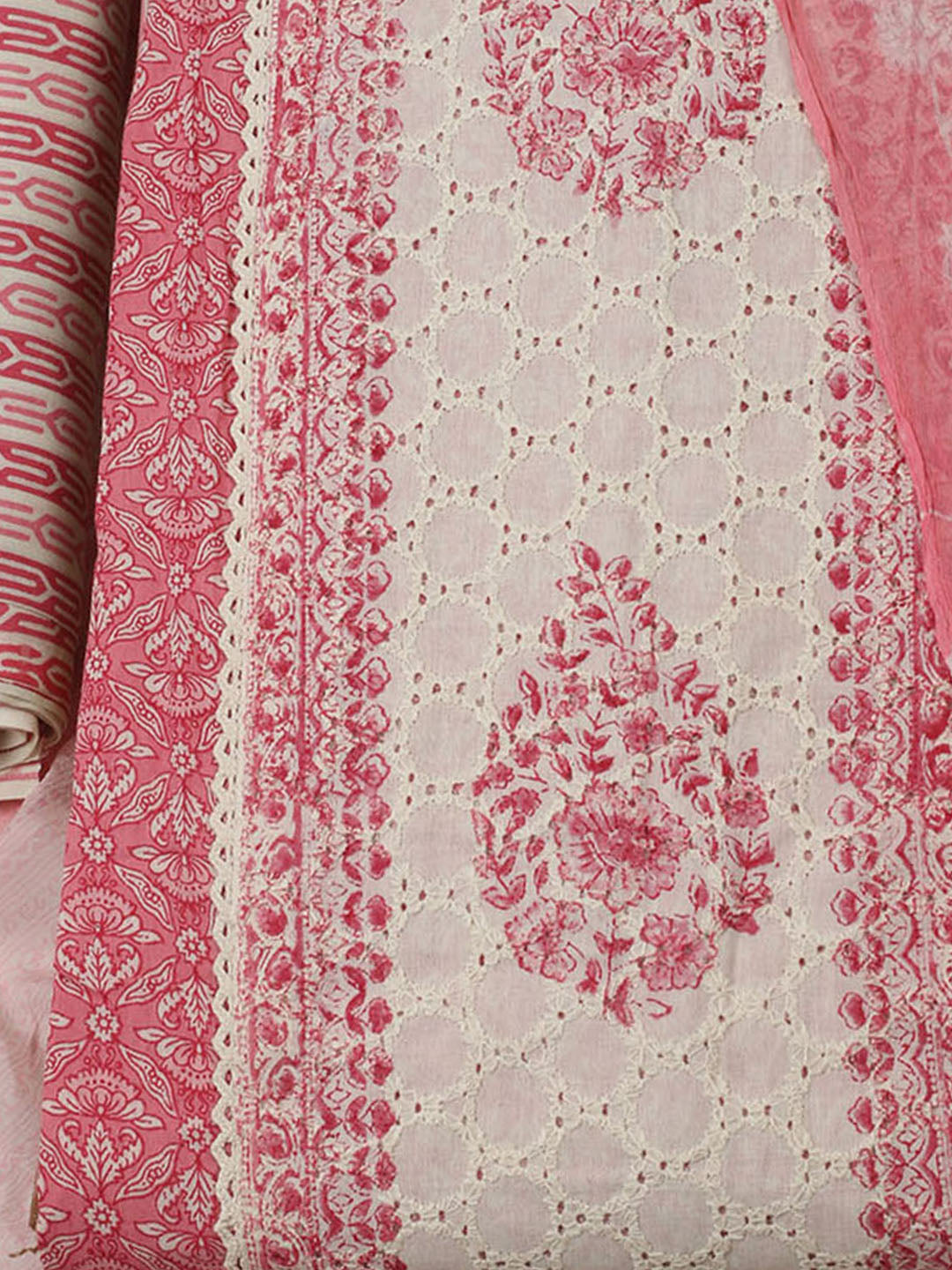 Embroidered Cotton Unstitched Suit With Pant Dupatta