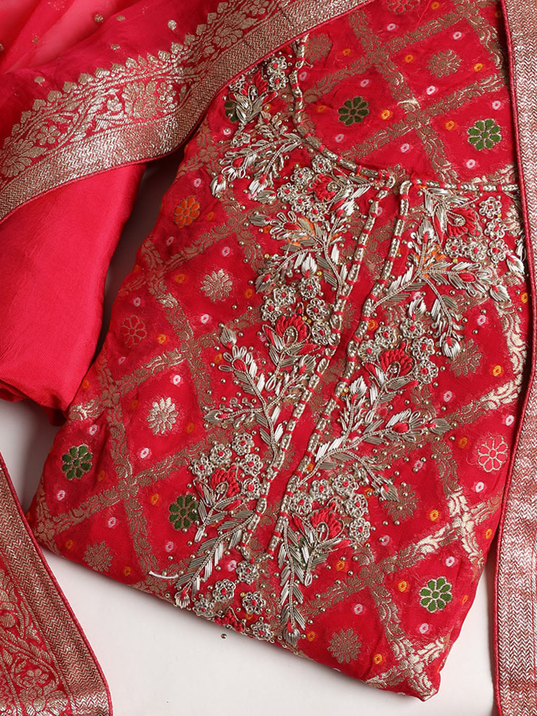 Neck Embroidered Georgette Unstitched Suit With Dupatta