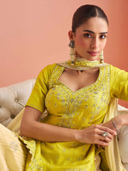 Embroidered Chinon Kurti With Gharara & Dupatta