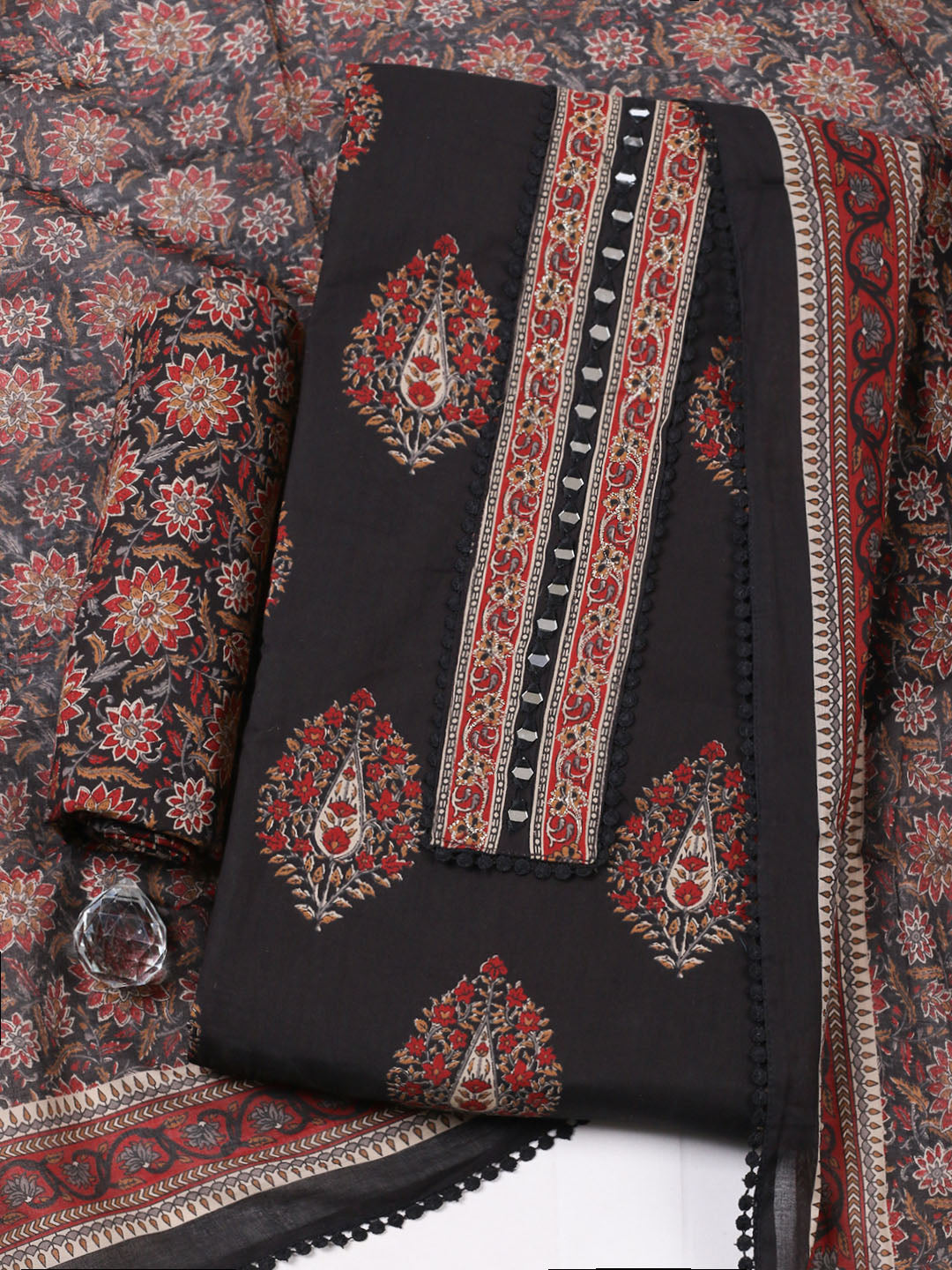 Embroidered Cotton Unstitched Suit With Pant &amp; Dupatta