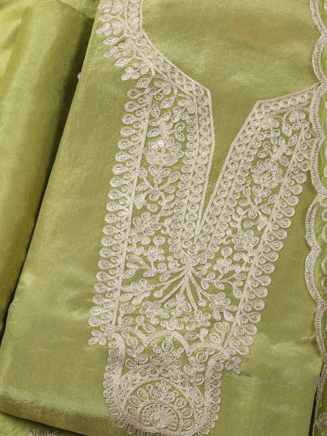 Embroidered Tissue Unstitched Kurta With Pant &amp; Dupatta