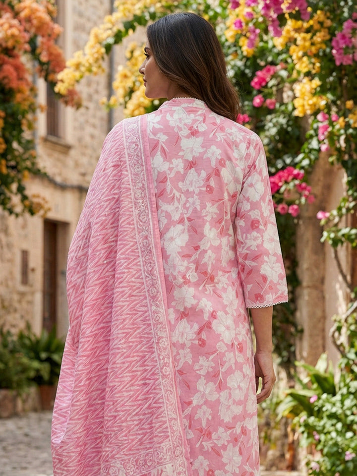 Printed Cotton Kurta With Pant &amp; Dupatta