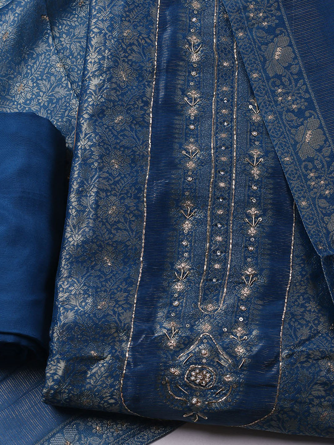 Woven Design Chanderi Unstitched Suit With Pant &amp; Dupatta